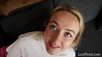 I gave a creampie to hot blonde teen Ann Joy on the sofa